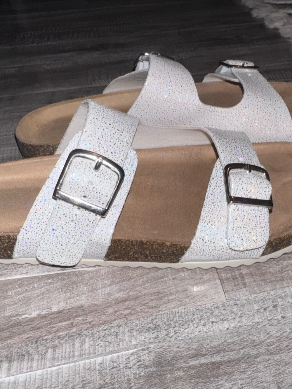 Cat & Jack White Glitter Double-Buckle Slide Sandals